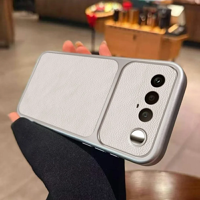 For Realme 16 5G Case PU-læderstruktur Stødfast TPU-beskyttelsesdæksel - Hvid