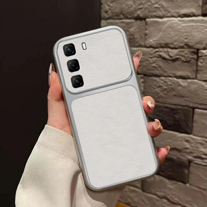 Coque pour Infinix Hot 60i 4G, housse de protection en TPU résistante aux chocs avec texture en cuir PU blanc - Blanc