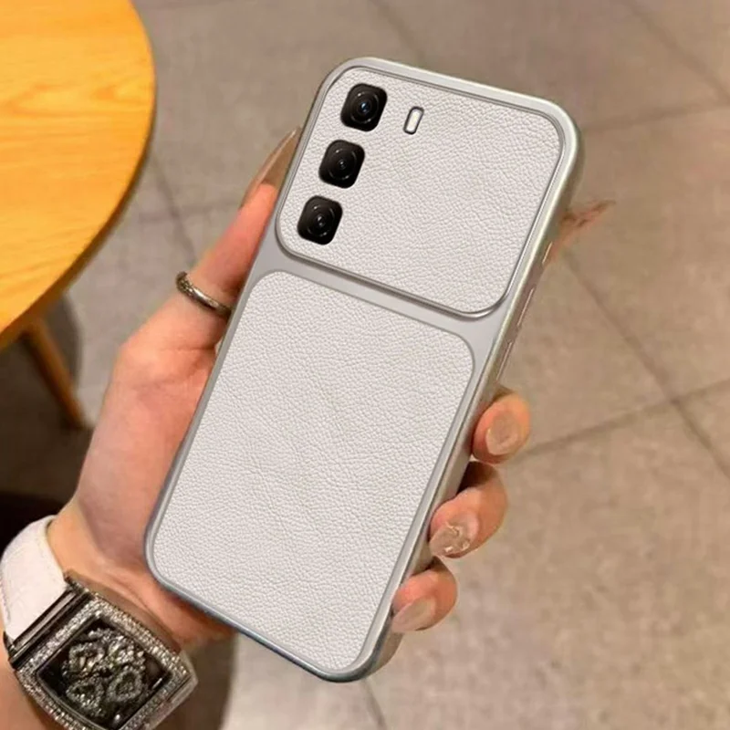 Coque pour Infinix Hot 60i 4G, housse de protection en TPU résistante aux chocs avec texture en cuir PU blanc - Blanc