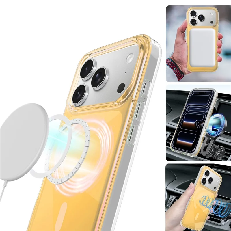 För iPhone 17 Pro Max Magnetisk Skal Neon Gradient TPU+PC Chockabsorberande Mobilhölle - Guld
