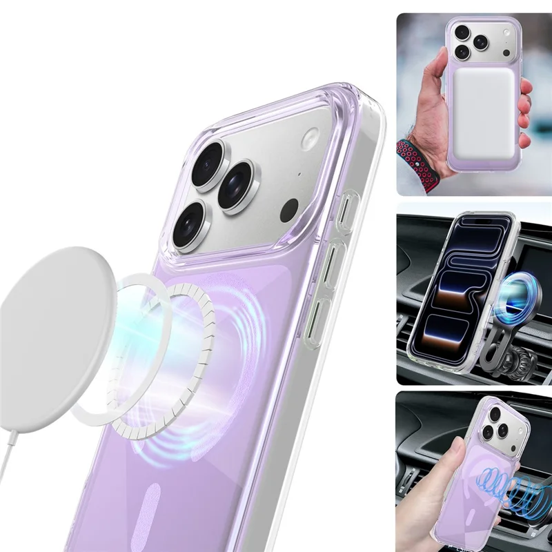 For iPhone 17 Pro Max Case Compatible with MagSafe Neon Gradient TPU+PC Shockproof Phone Cover - Mist Pink
