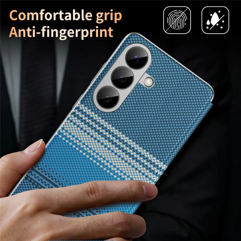 For Samsung Galaxy S26 Case Card Slot View Window Gradient Color Checkered Pattern Leather Phone Cover - Blue