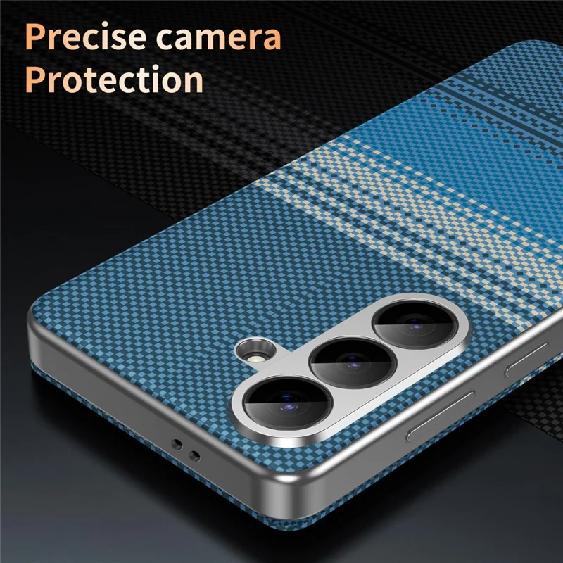 For Samsung Galaxy S26 Case Card Slot View Window Gradient Color Checkered Pattern Leather Phone Cover - Blue