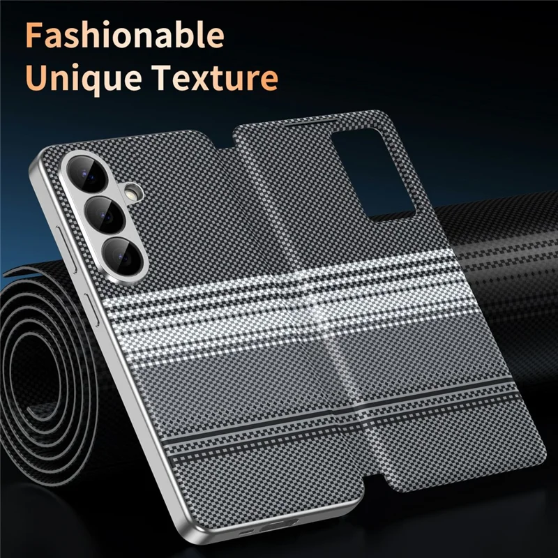 For Samsung Galaxy S26+ Case Card Slot View Window Gradient Color Checkered Pattern Leather Phone Cover - Black