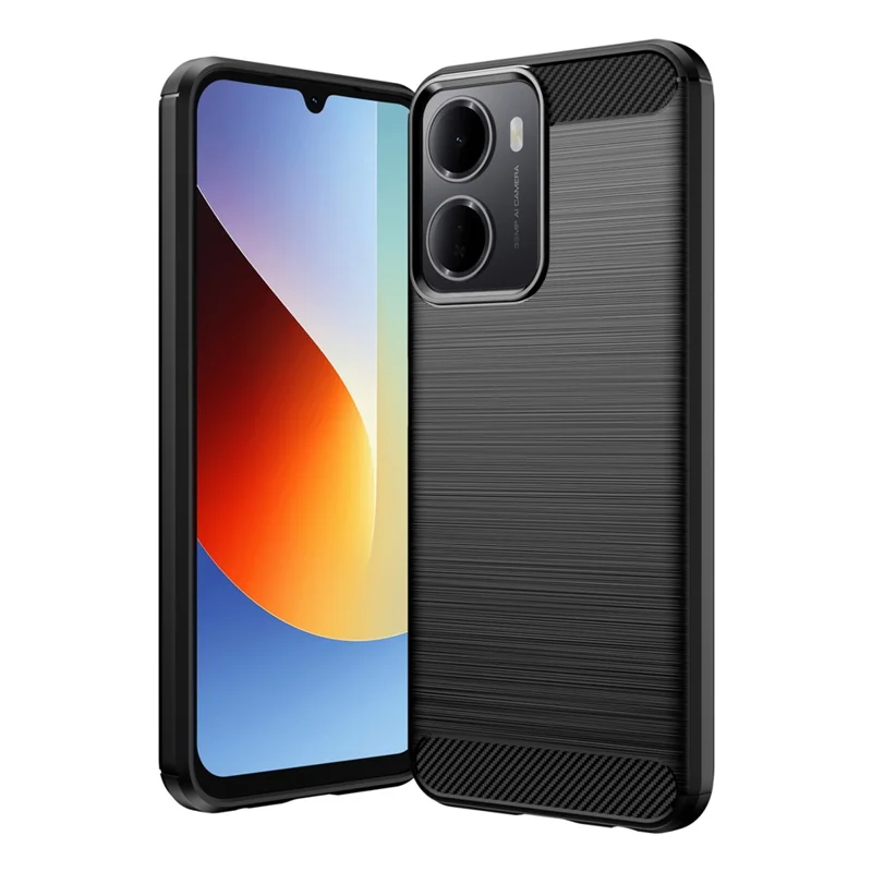 For Xiaomi Redmi A7 Pro 5G / 4G TPU Case Protective Phone Cover Carbon Fiber Texture Brushed - Black