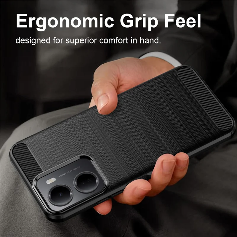 For Xiaomi Redmi A7 Pro 5G / 4G TPU Case Protective Phone Cover Carbon Fiber Texture Brushed - Black
