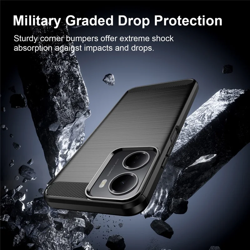 For Xiaomi Redmi A7 Pro 5G / 4G TPU Case Protective Phone Cover Carbon Fiber Texture Brushed - Black