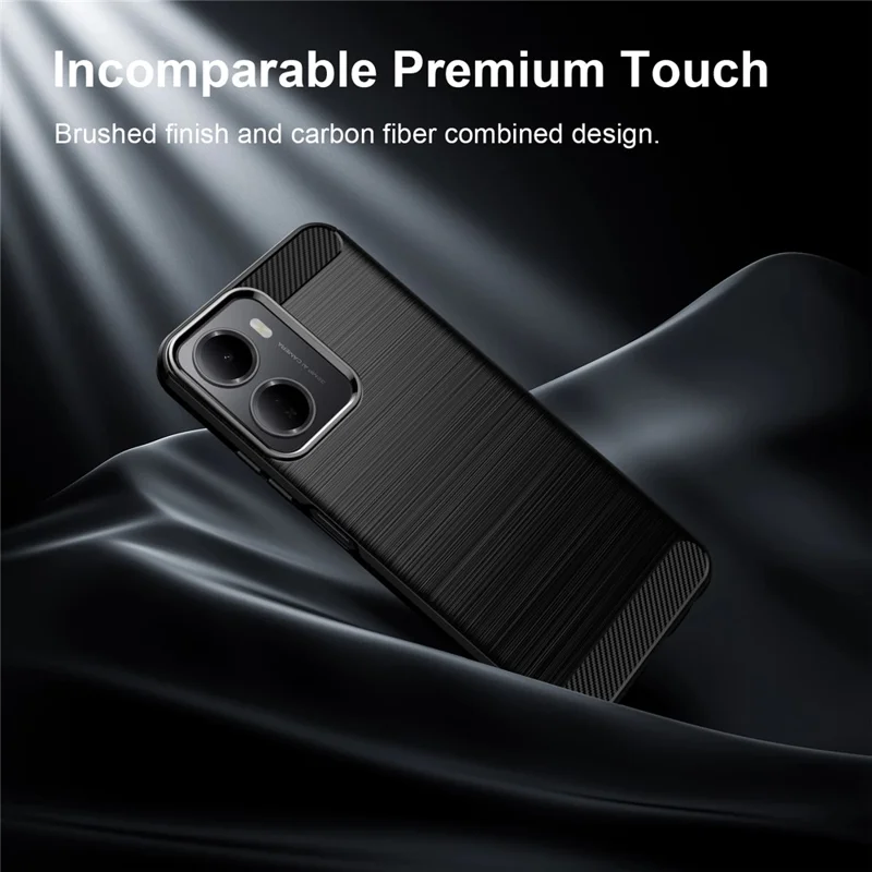 For Xiaomi Redmi A7 Pro 5G / 4G TPU Case Protective Phone Cover Carbon Fiber Texture Brushed - Black