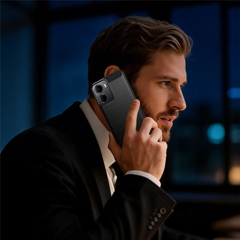 For Xiaomi Redmi A7 Pro 5G / 4G TPU Case Protective Phone Cover Carbon Fiber Texture Brushed - Black