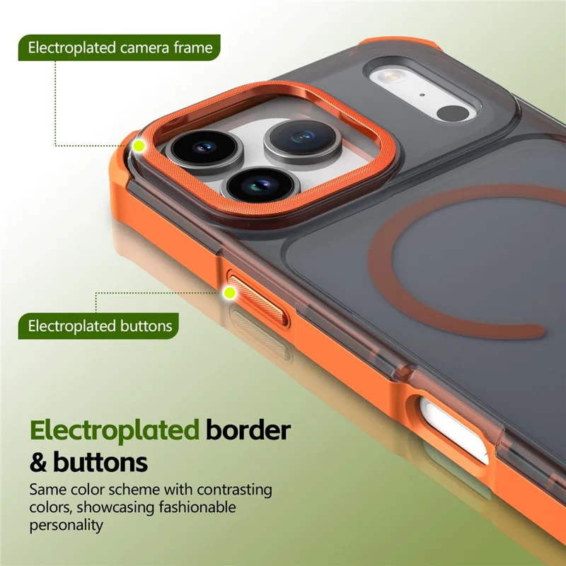 För iPhone 17 Pro Magnetisk Skal med Elektropläterad Kantskydd Skin-Touch TPU+PC Mobilskal - Orange