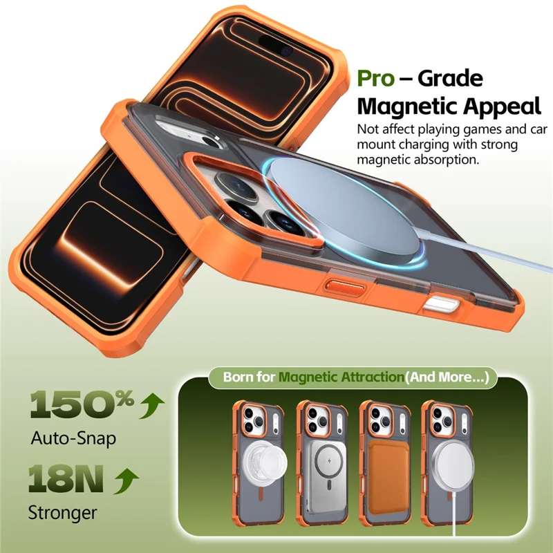 För iPhone 17 Pro Magnetisk Skal med Elektropläterad Kantskydd Skin-Touch TPU+PC Mobilskal - Orange
