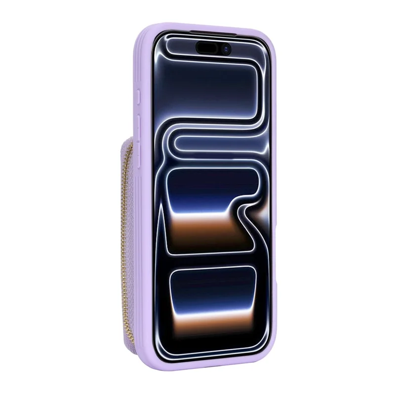 For iPhone 17 Pro Zipper Wallet Case Litchi Texture Leather Back Phone Cover with Metal Ring Holder - Purple