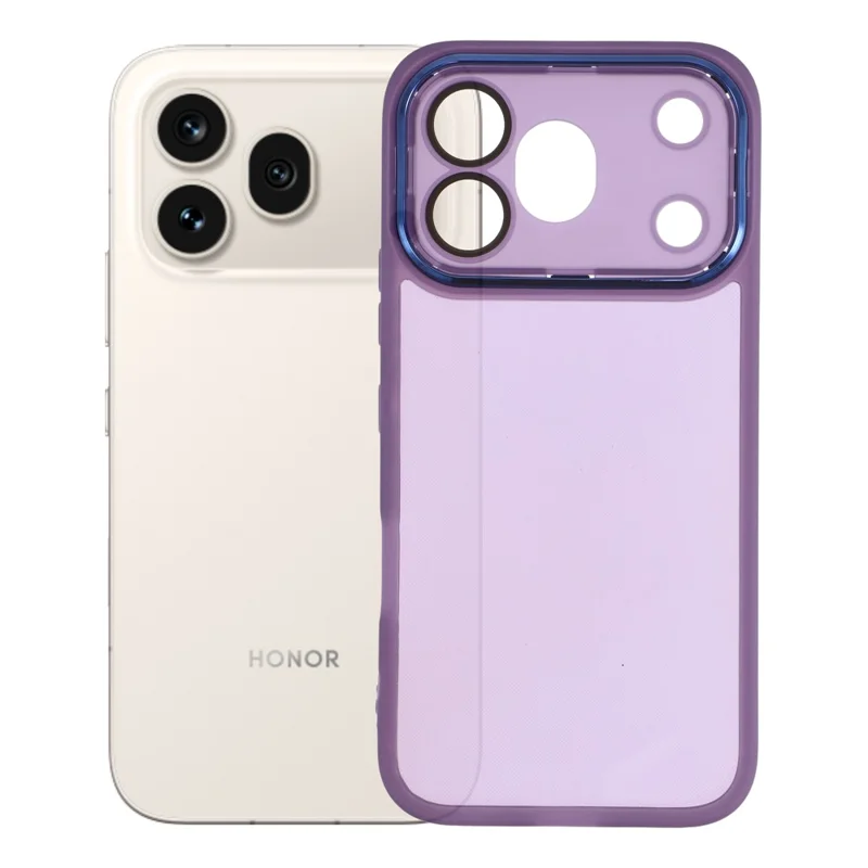 For Honor 600 Pro 5G Case Electroplated Camera Frame TPU Phone Cover - Transparent Purple