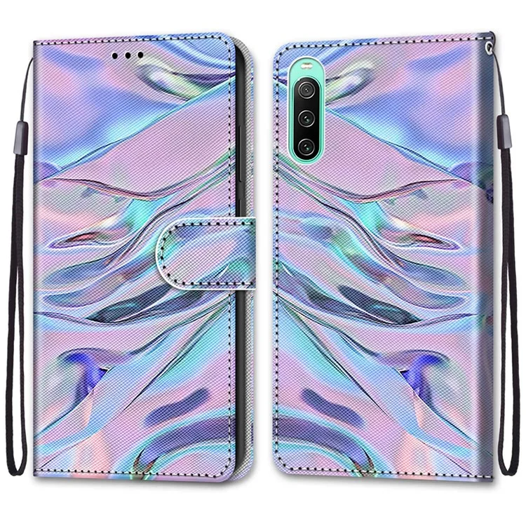 Para Sony Xperia 10 IV 5G Patrón de Impresión a Prueba de Choque Case de Billetera PU Cubierta de Teléfono de Cuero Con Correa de Muñeca - B03 Patrón de Agua Fluorescente