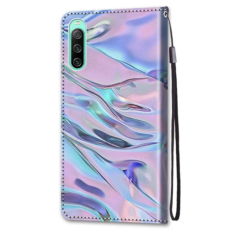 Para Sony Xperia 10 IV 5G Patrón de Impresión a Prueba de Choque Case de Billetera PU Cubierta de Teléfono de Cuero Con Correa de Muñeca - B03 Patrón de Agua Fluorescente
