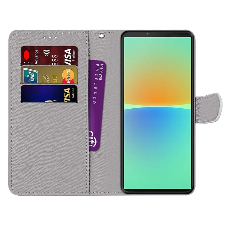 Für Sony Xperia 10 IV 5G Musterbedruckter stoßfester Geldbörsenfall PU-Leder Ständer Flip Telefonabdeckung mit Handschlaufe - B05 Große Katze umarmt Kätzchen