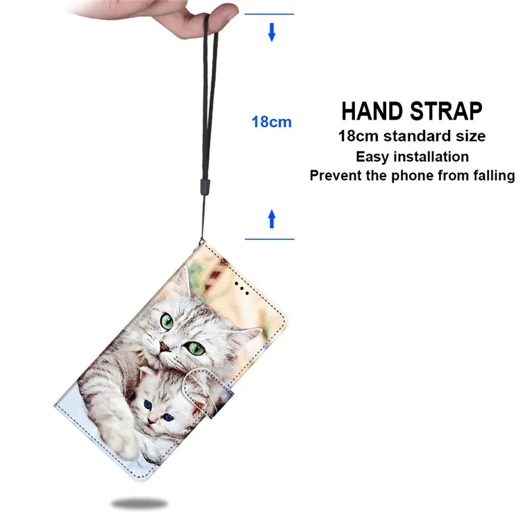 Für Sony Xperia 10 IV 5G Musterbedruckter stoßfester Geldbörsenfall PU-Leder Ständer Flip Telefonabdeckung mit Handschlaufe - B05 Große Katze umarmt Kätzchen