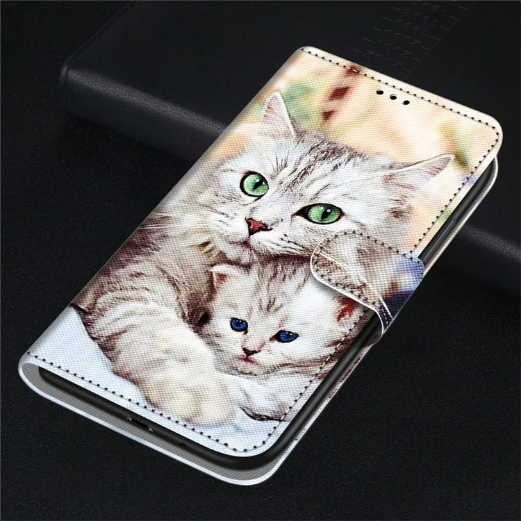 Für Sony Xperia 10 IV 5G Musterbedruckter stoßfester Geldbörsenfall PU-Leder Ständer Flip Telefonabdeckung mit Handschlaufe - B05 Große Katze umarmt Kätzchen