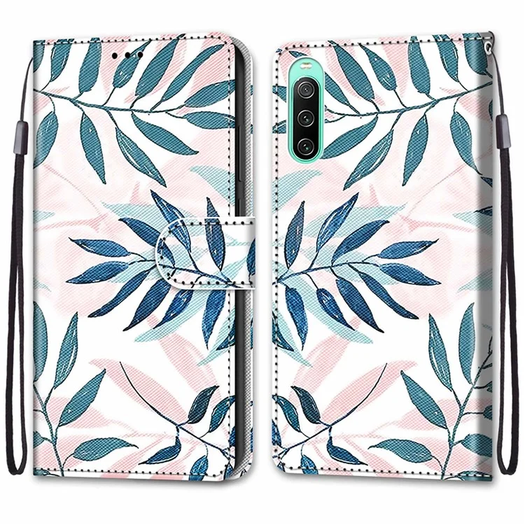 Pour Sony Xperia 10 IV 5G Porte Impression du Papile de Téléphone Arriphé - B06 Rose / Feuilles Vertes