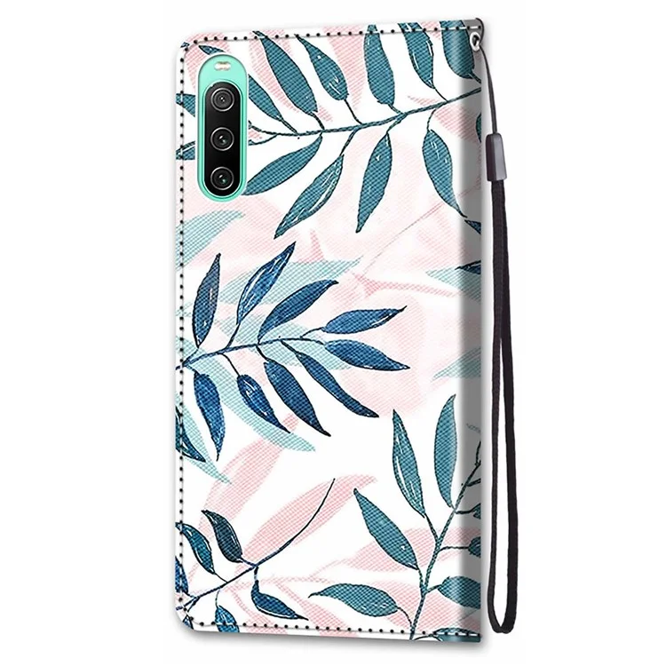 Pour Sony Xperia 10 IV 5G Porte Impression du Papile de Téléphone Arriphé - B06 Rose / Feuilles Vertes