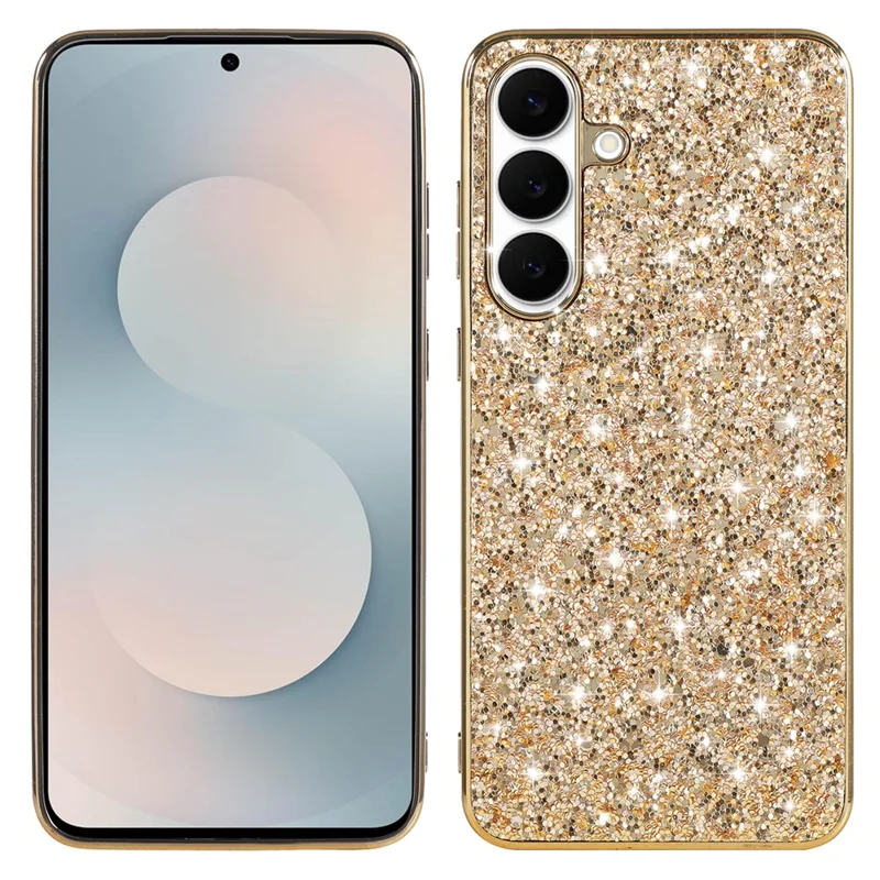 Capa para Samsung Galaxy A57 5G com Estrutura em TPU com Galvanização + PC, Capa Traseira com Brilhos Cintilantes - Dourado