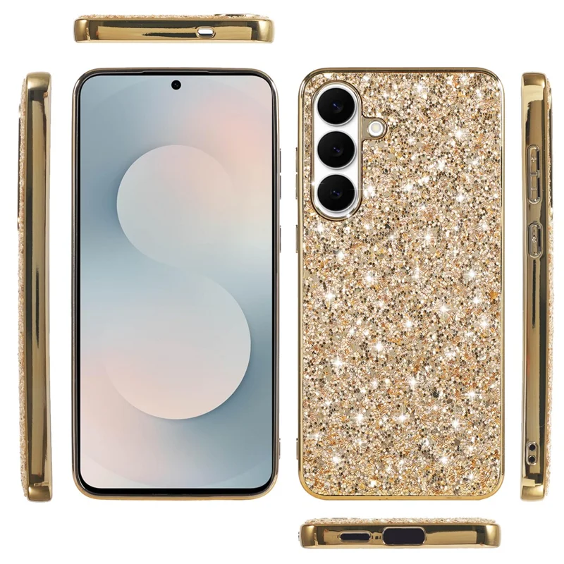 Capa para Samsung Galaxy A57 5G com Estrutura em TPU com Galvanização + PC, Capa Traseira com Brilhos Cintilantes - Dourado