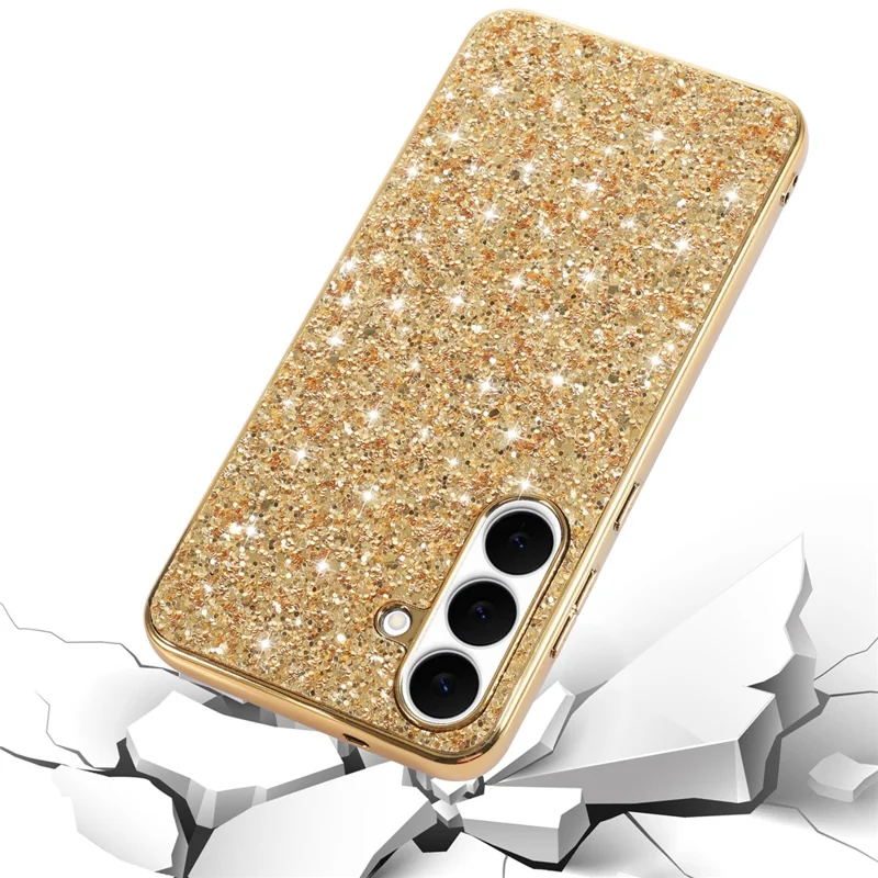 Capa para Samsung Galaxy A57 5G com Estrutura em TPU com Galvanização + PC, Capa Traseira com Brilhos Cintilantes - Dourado