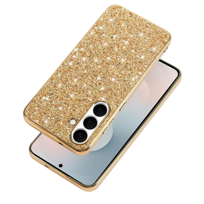 Capa para Samsung Galaxy A57 5G com Estrutura em TPU com Galvanização + PC, Capa Traseira com Brilhos Cintilantes - Dourado