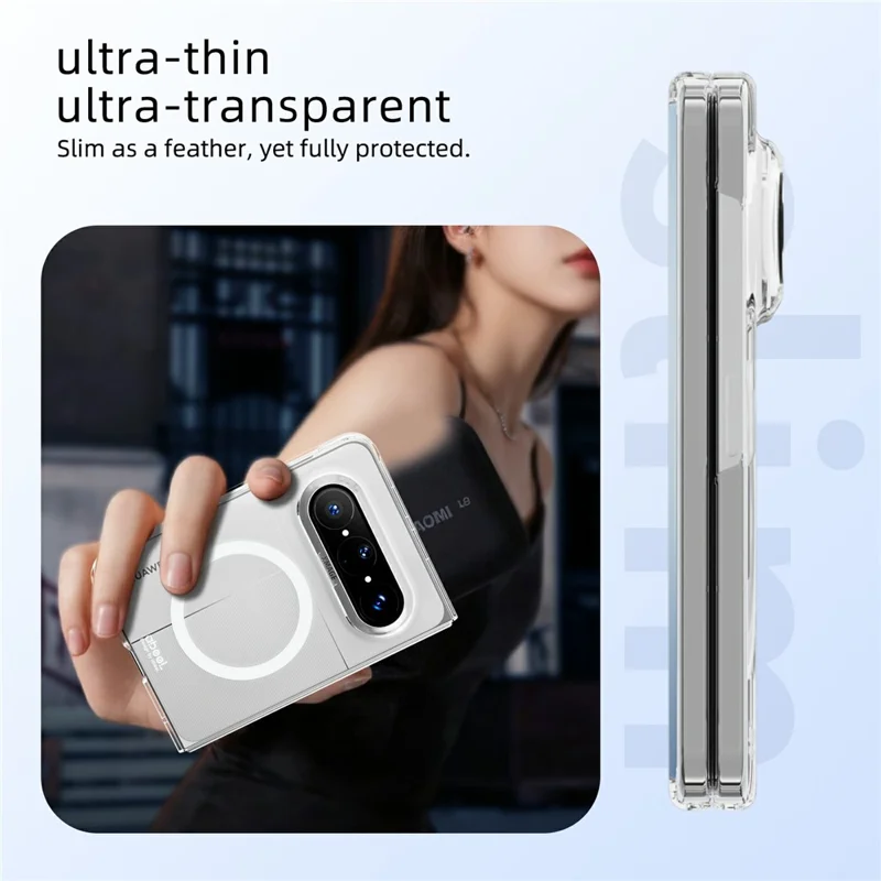 ABEEL For Huawei Pura X Max Magnetic Case Clear PC Anti Scratch Phone Cover - Transparent