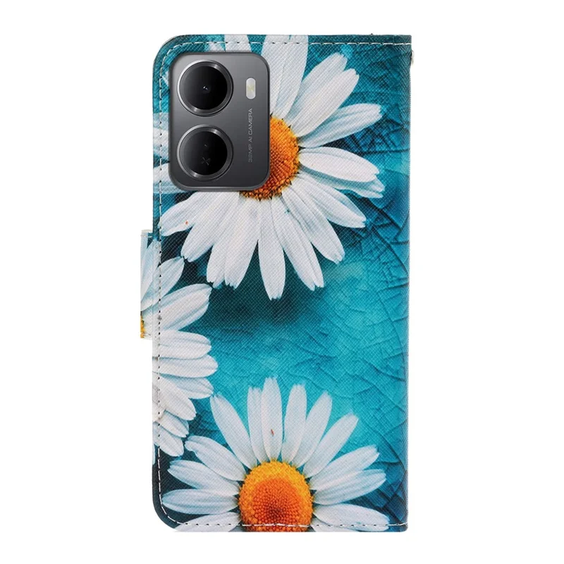 Capa para Xiaomi Redmi 15a 5G com Impressão de Padrão, Capa Protetora em Couro Tipo Pasta com Alça de Pulso - Crisântemo