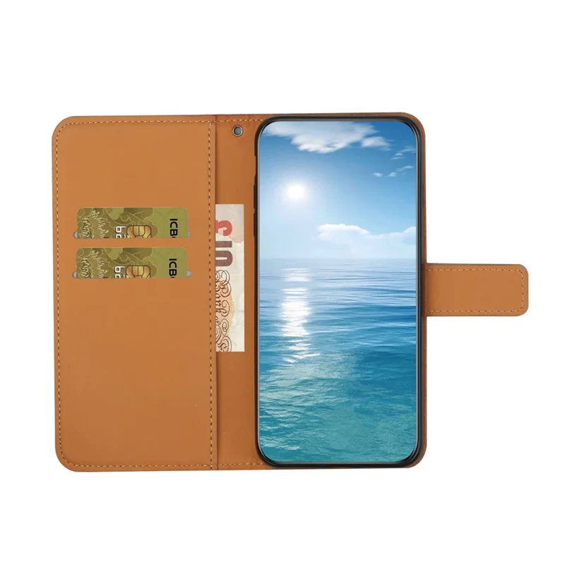 Capa de Couro para Xiaomi Redmi 15a 5G, Capa Carteira com Estilo Étnico e Alça - Marrom