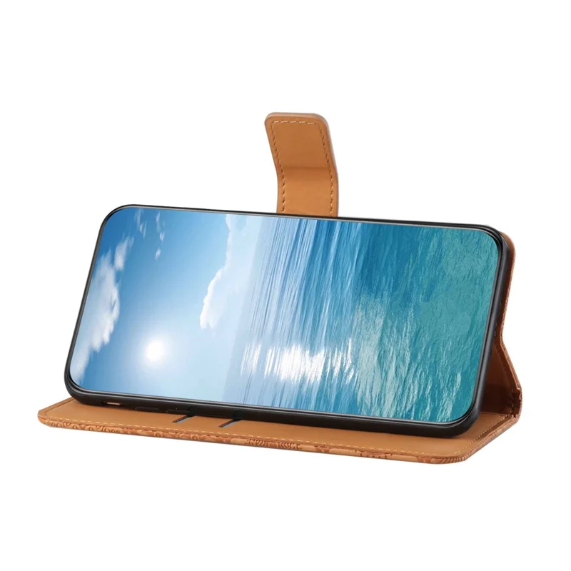 Capa de Couro para Xiaomi Redmi 15a 5G, Capa Carteira com Estilo Étnico e Alça - Marrom