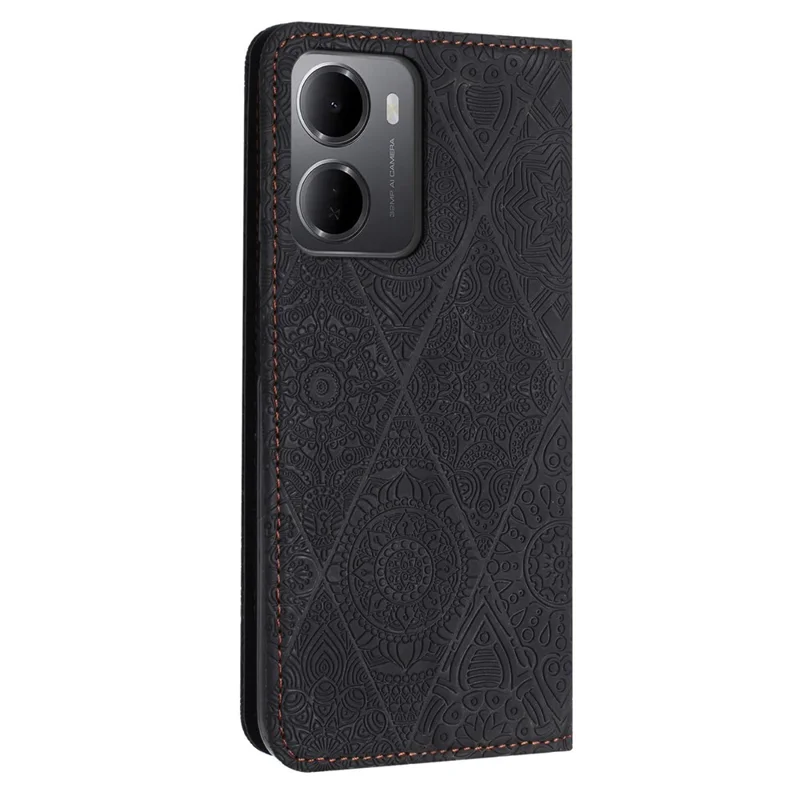 Capa para Xiaomi Redmi 15a 5G com Carteira de Flores Estampadas, Suporte, Capa em Couro para Telemóvel - Preto