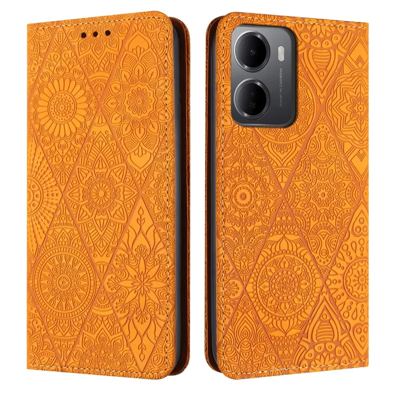 For Xiaomi Redmi 15a 5G Case Imprinted Flower Wallet Stand Leather Phone Cover - Yellow