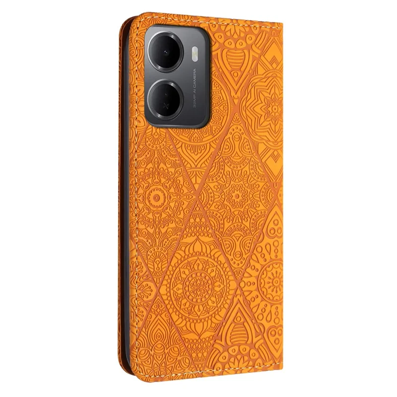 For Xiaomi Redmi 15a 5G Case Imprinted Flower Wallet Stand Leather Phone Cover - Yellow