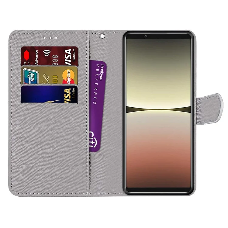 Para Sony Xperia 5 IV 5G Patrón de impresión Funda de teléfono móvil de cuero PU con correa para la muñeca Flip Wallet Case Stand - B05 Gato grande abrazando gatito