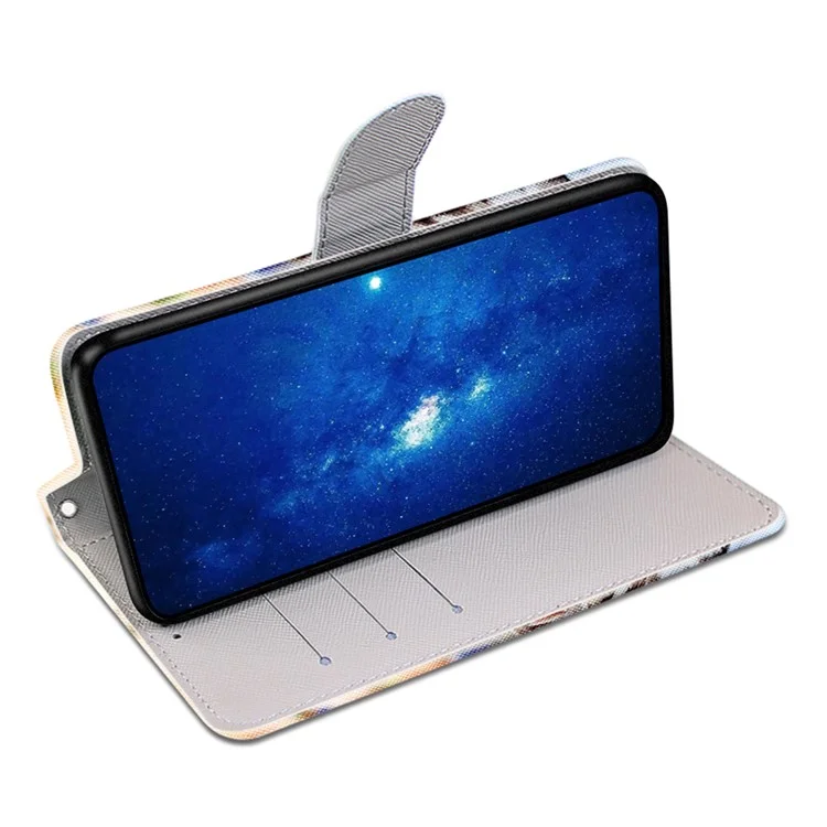 Para Sony Xperia 5 IV 5G Patrón de impresión Funda de teléfono móvil de cuero PU con correa para la muñeca Flip Wallet Case Stand - B05 Gato grande abrazando gatito