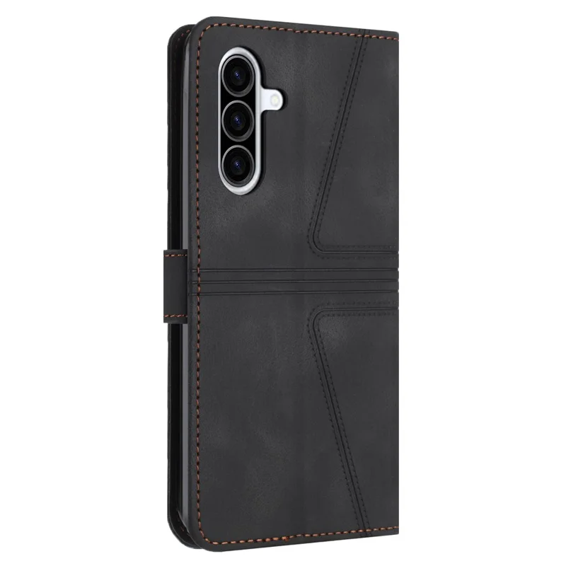 For Samsung Galaxy A27 5G Case Triangle Imprinted Anti-Scratch PU Leather Phone Wallet Cover - Black
