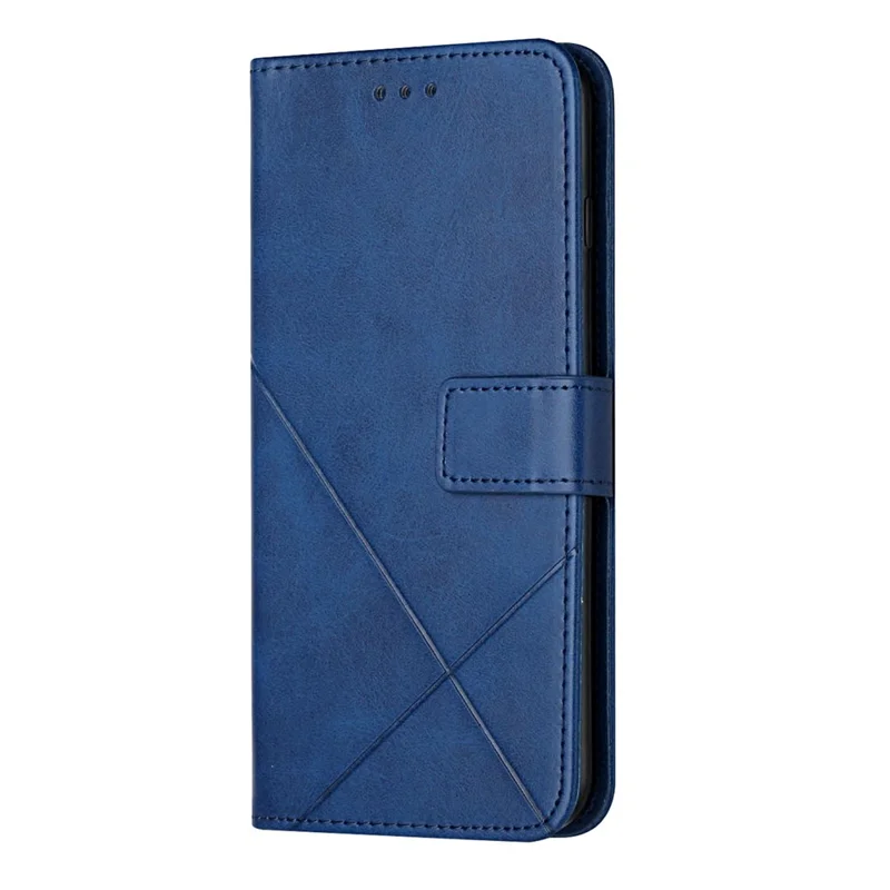 Funda de cuero con diseño de líneas para Samsung Galaxy A27, con cartera y correa de mano - Azul
