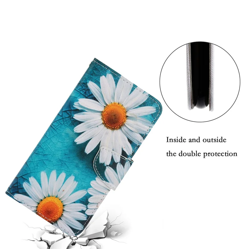 For Samsung Galaxy A27 5G Case Pattern Printing Protective Leather Folio Phone Cover with Wrist Strap - Chrysanthemum