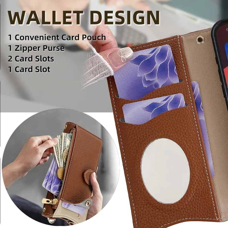 For itel City 200 Leather Case Wallet Stand Cover Irregular Tail Style with Chain Strap - Brown
