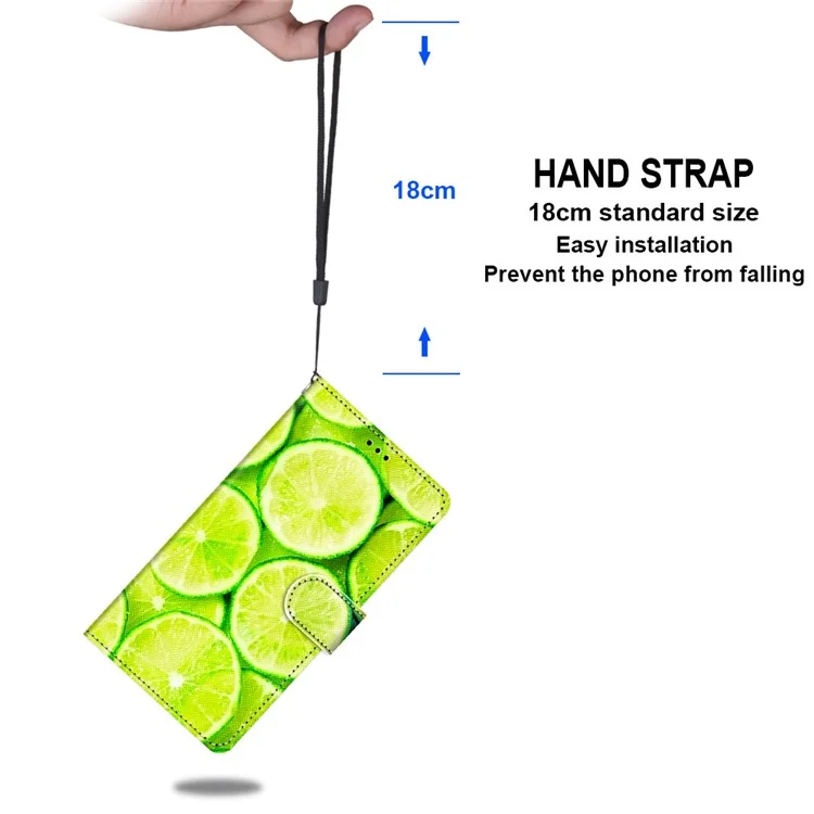 Funda de teléfono con estampado para Xiaomi 13, funda de cartera resistente a arañazos de piel sintética con correa de muñeca y soporte - B02 Limón Verde