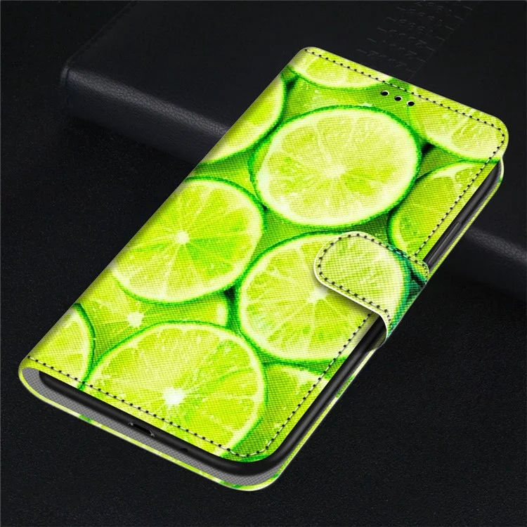 Funda de teléfono con estampado para Xiaomi 13, funda de cartera resistente a arañazos de piel sintética con correa de muñeca y soporte - B02 Limón Verde