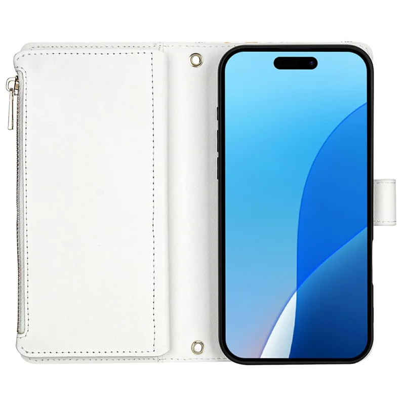 For iPhone 16 Pro Max Leather Case with Wrist Strap   /   Shoulder Strap Rhombic Floral Pattern Zipper Wallet Phone Cover - A3