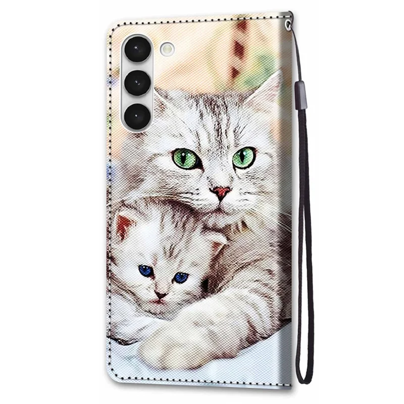 Shockproof Case for Samsung Galaxy S23+ Pattern Printing Wallet Phone Case Anti-Drop Phone Shell PU Leather Folio Flip Cover with Strap / Stand - B05 Big Cat Hugging Kitten