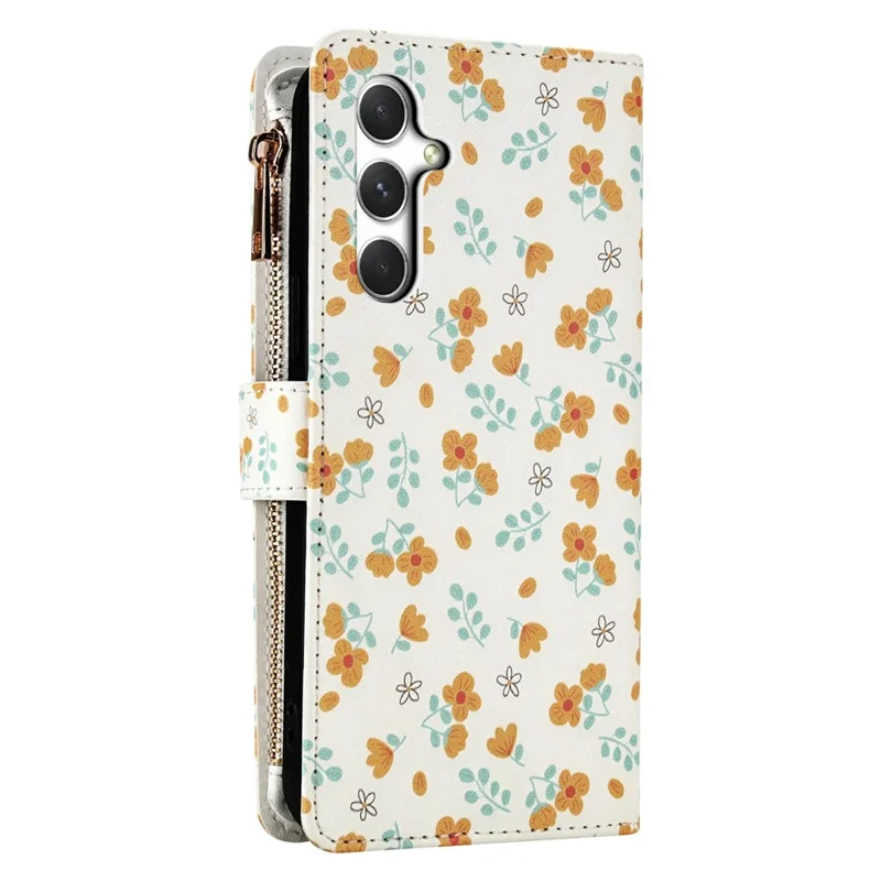 Leather Case For Samsung Galaxy A16 5G  /  4G Rhombic Floral Pattern Zipper Wallet Phone Cover with Wrist Strap   /   Shoulder Strap - A3