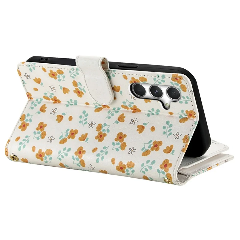 Leather Case For Samsung Galaxy A16 5G  /  4G Rhombic Floral Pattern Zipper Wallet Phone Cover with Wrist Strap   /   Shoulder Strap - A3