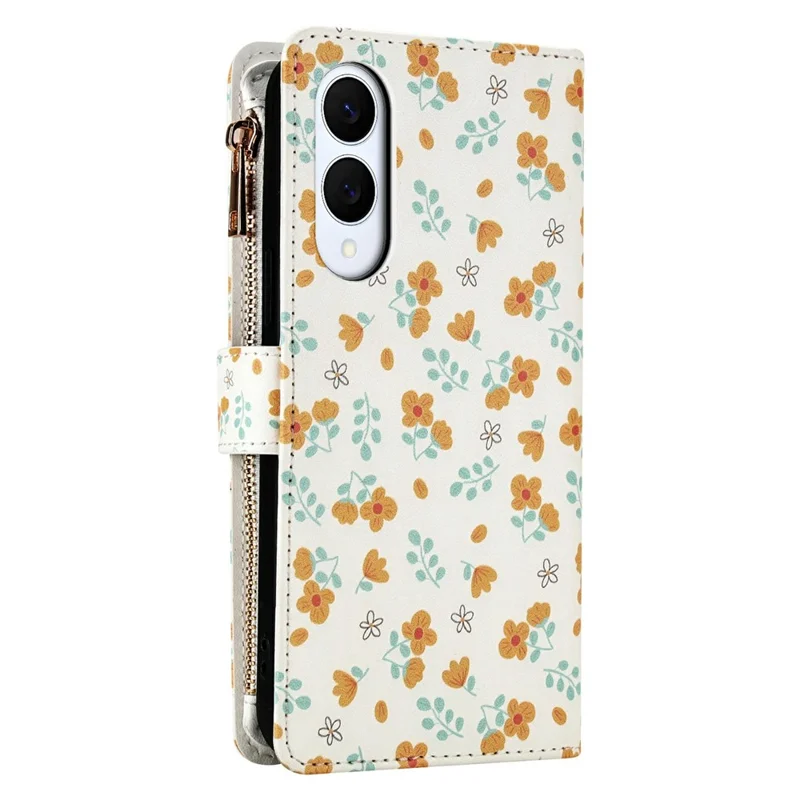 For Samsung Galaxy S25 Edge Leather Case with Wrist Strap   /   Shoulder Strap Rhombic Floral Pattern Zipper Wallet Phone Cover - A3