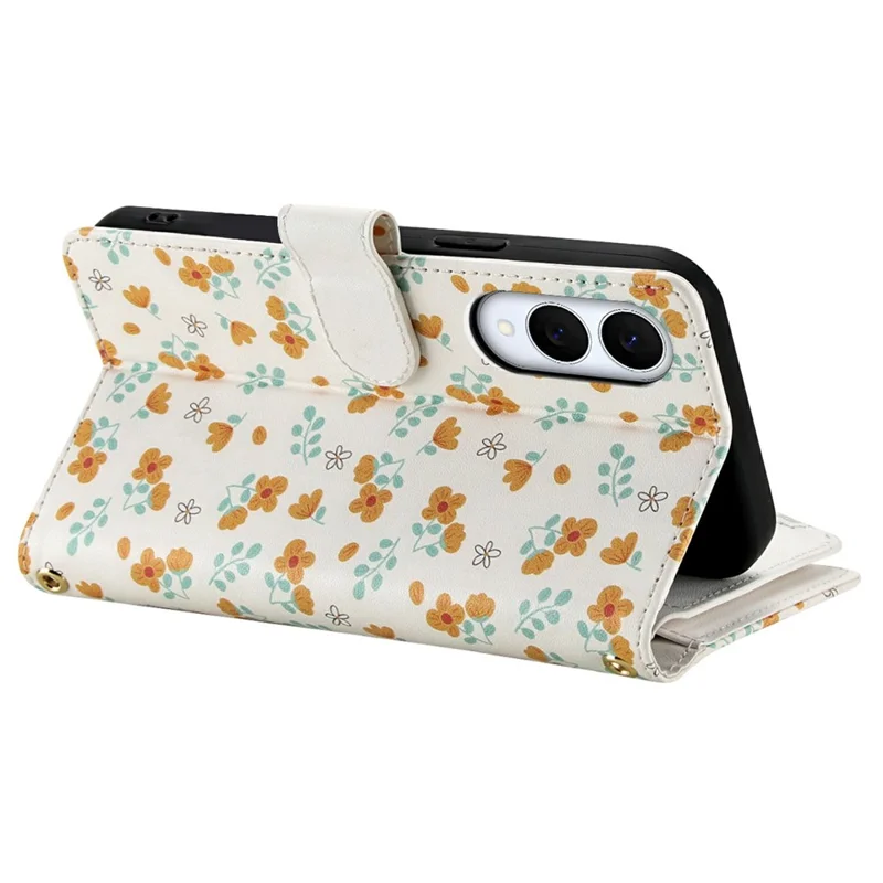 For Samsung Galaxy S25 Edge Leather Case with Wrist Strap   /   Shoulder Strap Rhombic Floral Pattern Zipper Wallet Phone Cover - A3