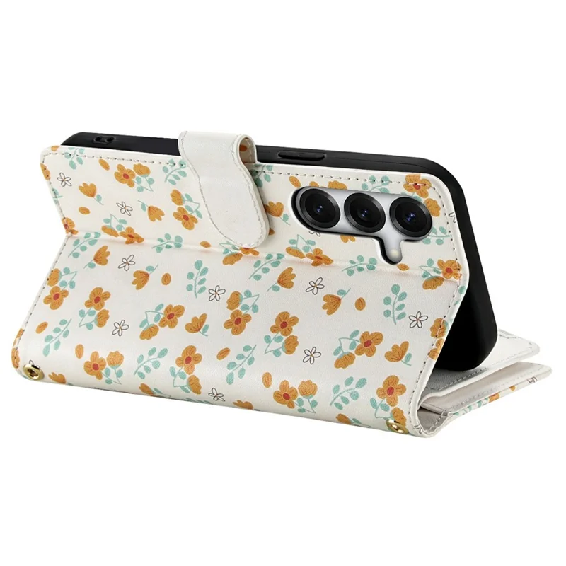 Leather Case For Samsung Galaxy S25  /  S24 Rhombic Floral Pattern Zipper Wallet Phone Cover with Wrist Strap   /   Shoulder Strap - A3